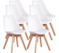 FurnitureR Lot de 6 chaises de salle à manger rembourrées sans accoudoirs, dossier moyen en similicuir rembourré, pour salle à manger, cuisine, salon, sièges rembourrés doux et pieds en bois massif
