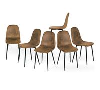 FurnitureR Lot de 6 chaises de Salle à Manger scandinave Imitation Daim rembourré métal pour Cuisine, Salle à Manger, Salon, Marron, métal, 40 x 38,5 x 85 cm
