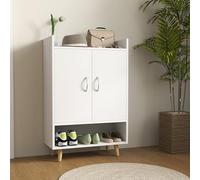 FurnitureR Meuble à Chaussures avec Portes et étagères pour 12 Chaussures, Commode à Chaussures Moderne, étagères pour Couloir et entrée, Bois Massif, 60 x 30 x 92 cm, Blanc