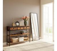 FurnitureR Meuble Console de Couloir, Structure Metal avec Etagères MDF et 3 Tiroirs Non-Tissés, Meuble D'Entrée avec Station de Recharge, Polyvalent et Durable pour Le Couloir, L110cm