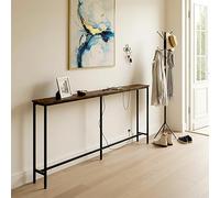 FurnitureR Rangement Entrée Industrielle 180cm avec Prise, Slim Table D'entrée en Structure Métal, Longue Table Polyvalente pour Couloir, Salon, Bureau, Brun Rustique