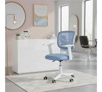 FurnitureR Sièges de Réception de Coiffure, Dossier Respirant Bleu et Blanc, PP Accoudoirs, Hauteur Réglable, Siège Ergonomique, Confort Client Optimal, 50 x 53 x 87cm