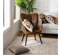 FurnitureR Sièges pour Home Cinéma, Suède Marron avec Dossier Haut Ergonomique et Pieds en Métal Noir, H45cm, Fauteuil avec Un Coussin D'assise Confortable et Spacieux, 61 x 72 x 88cm