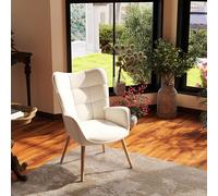 FurnitureR Sièges pour Home Cinéma, Tissu Beige avec Dossier Haut Ergonomique et Pieds en Bois de Hêtre, H45cm, Fauteuil avec Un Coussin D'assise Confortable et Spacieux, 61 x 72 x 88cm