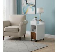 FurnitureR Sofa Side Table on Wheels, Rolling Coffee Table, Storage Desk Trolley with Compartment and Drawer, Station for Living Room, Office, Bedroom, 50 x 25 x 70cm