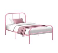 FurnitureR Sommier à Lattes Simple en métal avec tête et Pied de lit, Base en Fer Solide pour Adultes et Adolescents, Rose