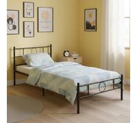 FurnitureR Structure de Lit Métal Noir, Cadre Simple et Solide avec Sommier à Lattes, Design Moderne Cercle Décoratif, Parfait pour Chambre, Studio ou Appartement, 90x190 cm