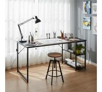 FurnitureR Table à Dessin Industrielle 120cm, Plateau Bi-Couleur Rétro Marron et Noir, 2 Etagères Latérales pour Fournitures-Réglage en Hauteur, Idéale Atelier, Création ou Bureau Maison