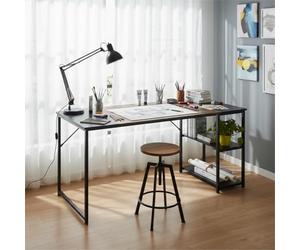 FurnitureR Table à Dessin Industrielle 120cm, Plateau Bi-Couleur Rétro Marron et Noir, 2 Etagères Latérales pour Fournitures-Réglage en Hauteur, Idéale Atelier, Création ou Bureau Maison