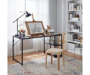FurnitureR Table à Dessin Industrielle 140cm, Plateau Bi-Couleur Rétro Marron et Noir, 2 Etagères Latérales pour Fournitures-Réglage en Hauteur, Idéale Atelier, Création ou Bureau Maison
