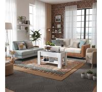 FurnitureR Table Basse Relevable avec Rangement, Plateau Extensible, Idéale Petit Espace, Canapé, Salon, Gain de Place Fonctionnel, Blanc, 96 x 50 x 47cm