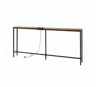 FurnitureR Table Console avec 2 Stations de Charge, Table d'entrée Industrielle avec 2 Ports USB, Table Basse étroite de 180 cm, Table d'appoint pour entrée, Couloir, Foyer, Salon, Marron Vintage