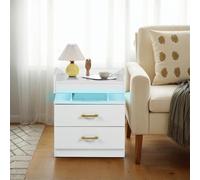 FurnitureR Table Console LED avec Prise USB, 2 Tiroirs, Éclairage RGB Contrôlable, Table Moderne pour Entrée, MDF Rangement Multifonction, 45 x 35 x 53cm