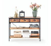 FurnitureR Table Console, Table D'appoint pour Canapé, Cadre en Métal avec 3 Tiroirs Non Tissés, Entrée avec Station de Recharge