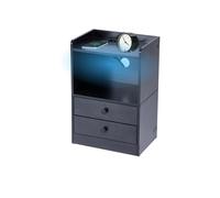 FurnitureR Table de Chevet LED, 16 Couleurs, éclairage LED Intelligent, 2 Prises de Charge et 2 Prises USB, 2 tiroirs, pour Chambre à Coucher, Salon, Bureau, 38 x 26,5 x 56 cm, 1 pièce
