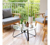 FurnitureR Tables à Manger de Jardin, Design Rond Minimaliste avec Plateau en Verre Trempé de 80 cm, Table Basse en Métal pour Jardin/Balcon/Terrasse/Bistrot/Patio, 80 x 80 x 40 cm