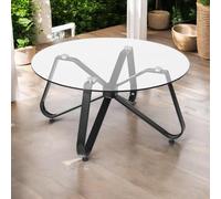 FurnitureR Tables Basses de Jardin, Table Ronde Minimaliste en Verre Trempé avec Bords Arrondis Lisses, Métal Legs, Table Basse D'extérieur dans Le Jardin et Patio, 80 x 80 x 40 cm