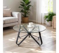 FurnitureR Tables Consoles de Salon, Table D'appoint Ronde Minimaliste avec Plateau en Verre Trempé, Base Artistique en Forme de Papillon, pour la Maison, le Salon, le Patio, le Jardin, 80 x 80 x 40cm