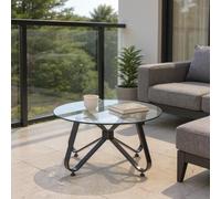 FurnitureR Tables de bistrot pour Jardin, Ronde Minimaliste en Verre Trempé Top avec Bords Arrondis Lisses, Table Basse en Métal pour Jardin/Balcon/Terrasse/Bistrot/Patio, 80 x 80 x 40 cm