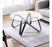 FurnitureR Tables de Canapé, Ronde Minimaliste en Verre Trempé Top avec Bords Arrondis Lisses, Pieds de Table Basse en Forme de Papillon Artistique pour la Maison, Le Salon, Le Patio, 80 x 80 x 40cm