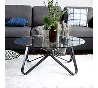 FurnitureR Tables de Salon, Table Basse Ronde Minimaliste en Verre Trempé, avec Bords Arrondis Lisses, Table Basse en Métal pour la Maison, Le Salon, Le Patio, Le Jardin, 80 x 80 x 40 cm