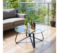 FurnitureR Tables de Service de Jardin, Design Rond Minimaliste avec Plateau en Verre Trempé de 80 cm, Table Basse en Métal pour Jardin/Balcon/Terrasse/Bistrot/Patio, 80 x 80 x 40 cm