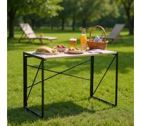 FurnitureR Tables de Service de Jardin, Table D'intérieur/Extérieur, Cadre en MDF et Métal, Pas de Montage Nécessaire, Portable Camping pour Pique-Nique BBQ Barbecue, Jardin, 100x50x75cm, Oak