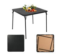FurnitureR Tables Pliantes Square Noire, Structure Métallique Robuste et MDF Plateau Rembourré en Cuir Synthétique, Pliable et Portable pour Fête à Maison, Camping en Plein Air, Pique-Nique, 86 x 86cm