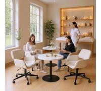 FurnitureR Tabouret pivotant Beige, ergonomie Moderne, Rembourrage Chenille, Hauteur réglable, Meubles Peu encombrants, Assise Confortable, Maison et Bureau