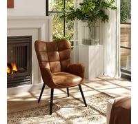FurnitureR Tabourets de Salon, Suède Marron avec Dossier Haut Ergonomique et Pieds en Métal Noir, H45CM, Fauteuil de Lecture Décontracté Adapté au Bureau, à la Chambre à Coucher, 61 x 72 x 88cm