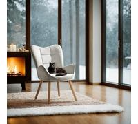 FurnitureR Tabourets de Salon, Tissu Beige avec Dossier Haut Ergonomique et Pieds en Bois de Hêtre, H45CM, Fauteuil de Lecture Décontracté Adapté au Bureau, à la Chambre à Coucher, 61 x 72 x 88cm
