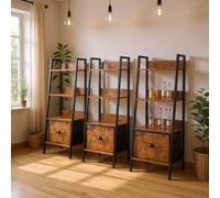 FurnitureR Vitrine en Verre pour Salle à Manger, Style échelle, 42 x 29 x 110 cm, 4 Niveaux, tiroir en Tissu, Panneaux de Bois de 12 mm et Cadre en métal de 20 mm, paroi arrière de 7,5 cm, étagère de