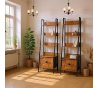 FurnitureR Vitrine en Verre pour Salle à Manger, Style échelle, 42 x 29 x 141 cm, 5 Niveaux, tiroir en Tissu, Panneaux de Bois de 12 mm et Cadre en métal de 20 mm, paroi arrière de 7,5 cm, étagère de