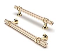 FURNIWARE Lot de 5 poignées d'armoire moletées - Poignées de tiroir - Poignées de porte d'armoire de cuisine - Poignées de porte d'armoire de cuisine, 128 mm d'écart entre les trous dorés + or