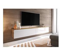 FURNIX - Meuble TV / Meuble de salon - BARGO - 180 cm - chêne wotan / blanc brillant - sans LED - style minimaliste