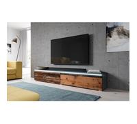 Furnix meuble tv/ meuble tv suspendu bargo 160 x 32 x 34 cm style contemporain anthracite mat/ vieux bois mat sans led