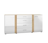 FURNLUX Adagio - Buffet chêne et blanc brillant - 190 x 42 x 90 cm - Moderne - Panneau de particules laminé et MDF - 2 portes et 4 tiroirs