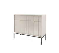 FURNLUX Avon Buffet Beige & Noir Bois & Acier 104 x 39 x 83 cm 2 Tiroirs & 4 Étagères Style Rétro