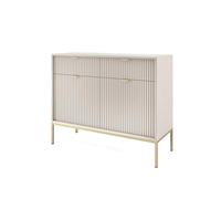 FURNLUX Avon Buffet en bois et acier avec 2 portes et 2 tiroirs, style rétro, pour salon et rangement, Beige et doré, 104 x 39 x 83 cm