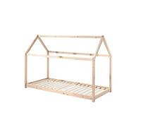 FURNLUX Cabane Lit pour enfant, 90 x 200 cm, design maison, beige, lit près du sol, en bois de pin, 98 x 206 x 142 cm, avec sommier à lattes