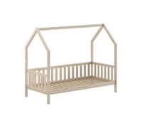 FURNLUX Cabane - Lit pour enfant - Beige - 98 x 208 x 169 cm - 26 kg - Design de lit avec rail - En bois de pin massif - Instructions de montage incluses - Pour matelas de 90 x 200 cm