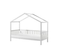 FURNLUX Dallas Lit pour enfant avec protection anti-chute, 90 x 200 cm, design lit de maison, blanc, pin massif, 97 x 211 x 170 cm