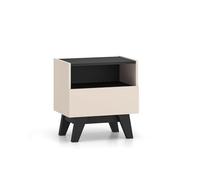 FURNLUX FRESHION Table de chevet Beige & Noir MDF & Panneau de particules 50 x 34 x 53 cm avec tiroir et étagère Moderne Meuble de chambre à coucher