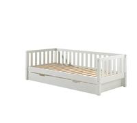 FURNLUX Fritz Lit enfant 90 x 200 cm, lit mezzanine, blanc, design minimaliste, rails de sécurité, pin massif, 99 x 212 x 68 cm