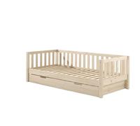 FURNLUX Fritz Lit pour enfant 90 x 200 cm, lit cabine, beige, bois de pin, rampe de sécurité, 99 x 212 x 68 cm, construction en bois massif