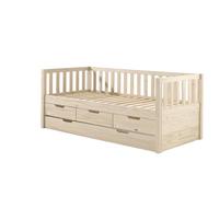 FURNLUX Fritz Lit pour enfant avec espace de rangement, 90 x 200 cm, beige, en bois de pin, lit cabine, avec 3 tiroirs, 99 x 212 x 86 cm