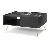 FURNLUX Harmony Table basse moderne, noir et doré, 97 x 65 x 45 cm, 26 kg, bois d'ingénierie, rectangulaire, avec 2 tiroirs et étagère