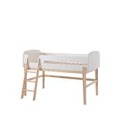 FURNLUX KIDDY Lit mezzanine, 90 x 200 cm, en pin et MDF, blanc, 130 x 205 x 120 cm, lit d'enfant avec espace de rangement