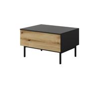 FURNLUX LANG Table basse chêne/noir, 80 x 60 x 49 cm, 25 kg, avec 2 tiroirs, bois/mélamine/MDF/acier, pour salon