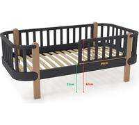 FURNLUX Lit d'enfant Etude Noir 80x160cm / Couleur principale : Noir / Dimensions : 88 x 65 x 165 cm